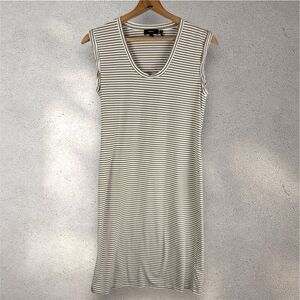 Theory Cuff Scoop Modal‎ Bengal T-Shirt Midi Dress in Sandalwood Stripe Sz S